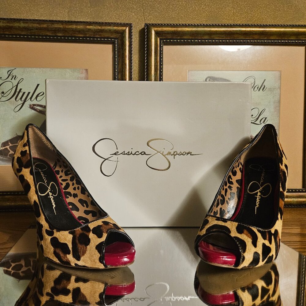 🔥 Jessica Simpson Ginger2 Leopard Peep-Toe Stiletto Heels – Size 6M